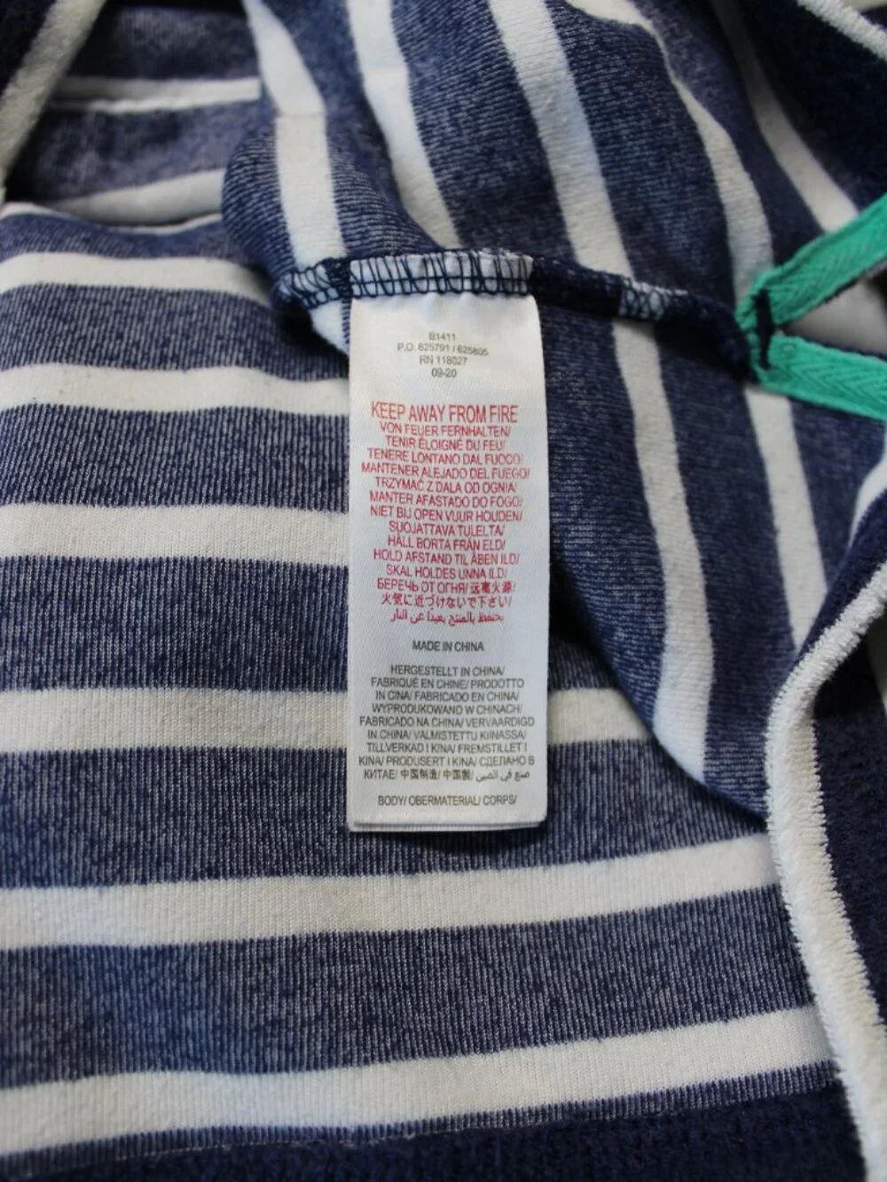 Mini Boden Girls Navy Striped Terry Cloth Hoodie Cover Up 7-8Y Summer Pool Beach